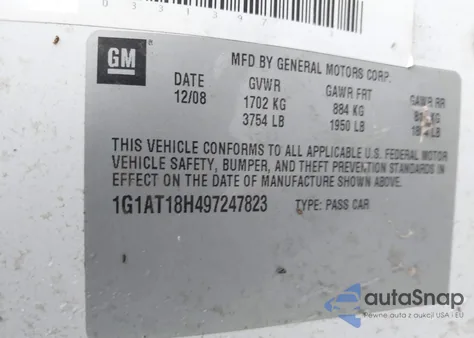 2009 Chevrolet Cobalt Lt из США, поврежденный, VIN 1G1AT18H497247823